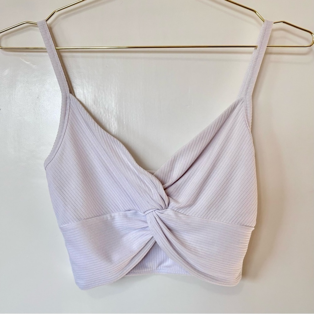 Wilfred| Aritzia| Ivory Ribbed Twist Knot Cropped Tank Top Sz XS - Picture 2 of 6
